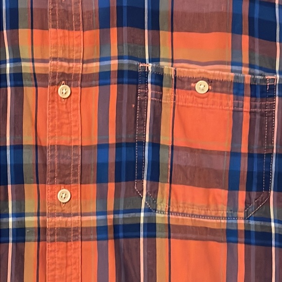 Lucky Brand Mens 100% cotton Button Up XL Orange Plaid Permanent Fit - Picture 3 of 5